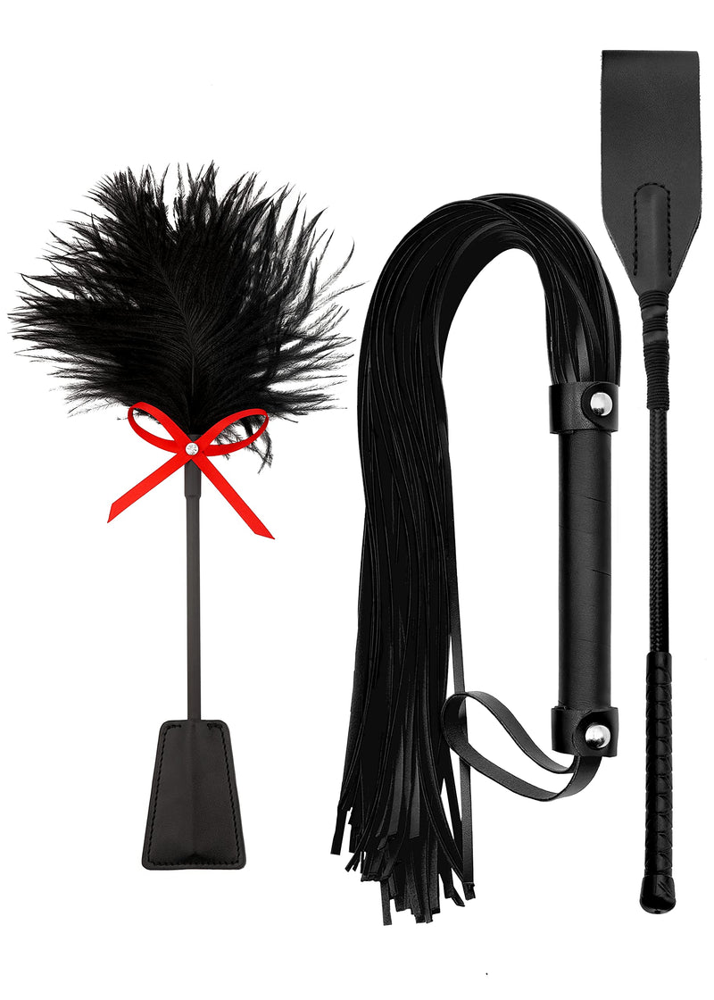Faux Leather Whip Crop Set Feather Tickler 15" BDSM Starter Kit Sex Whip for Spanking - BeesActive Australia