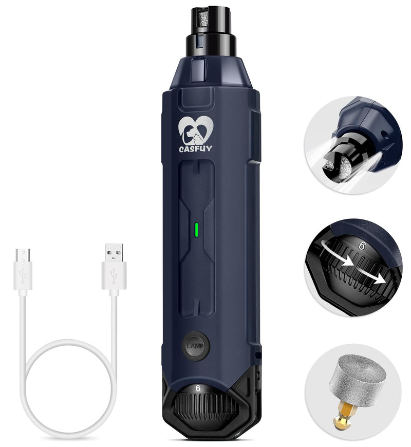 Casfuy 6-Speed Dog Nail Grinder - Newest Enhanced Pet Nail Grinder Super Quiet Rechargeable Electric Dog Nail Trimmer Painless Paws Grooming & Smoothing Tool for Large Medium Small Dogs (Blue) Blue - BeesActive Australia