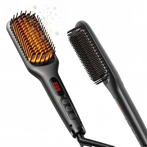 MEGAWISE Pro Ionic Straightener Brush, 20s Heat, Auto-Off, Dual Volt