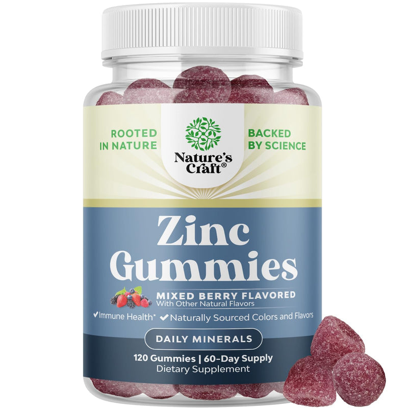 Extra Strength Zinc Gummies for Adults - Chewable Zinc Supplements for Women & Men for Energy & Immune Support - Vitamins & Mineral Supplements - 120 Count Mixed Berry 120 Count (Pack of 1)