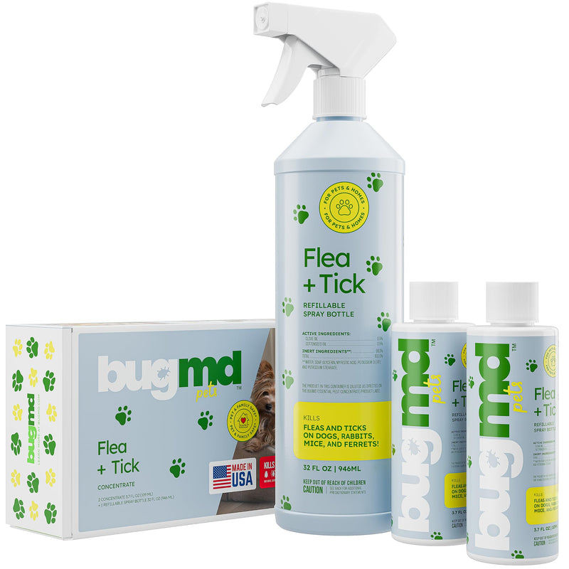 BugMD Flea and Tick Concentrate (3.7 oz, 2 Pack) - Essential Oil-Powered Formula, Controls Fleas, Ticks, Mites in Dogs and Other Furred Animals, Spray on Pet Beds, Kennels Starter Kit - BeesActive Australia