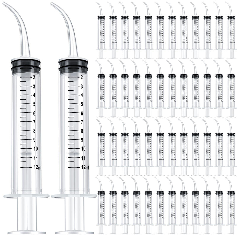 Konohan 50 Pieces 12ml Dental Syringe with Curved Tip Measurement Disposable Syringe Irrigation Syringe for Liquid Water Syringe Dental Irrigation Syringe for Oral Dental Care Tonsil Stone Feed Pets - BeesActive Australia