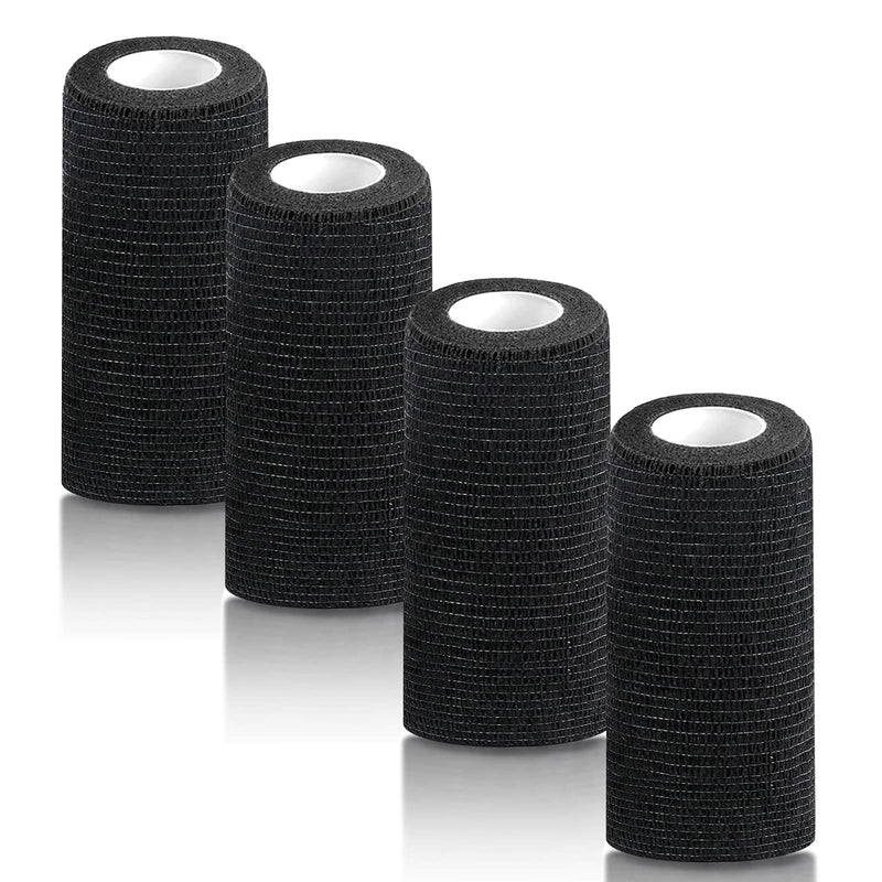 Self Adhesive Bandage Wrap,4 Inches 5 Yards Elastic Vet Wrap Cohesive Bandages, Tattoo Grip Tape,Breathable Athletic Sports Tape(Black) 4 Inches Vet Wrap (4 Pack Black) - BeesActive Australia