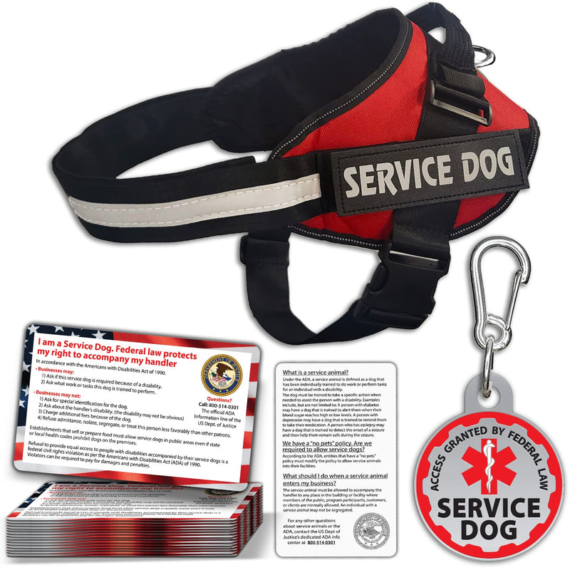 Service Dog Vest, ID Tag and ADA Info Cards - Harness in X Small to XX Large, Durable Metal Tag, 2-Sided Service Animal Cards. ESA Accessory Set SMALL (Chest: 18.5 - 24 Inch) - BeesActive Australia