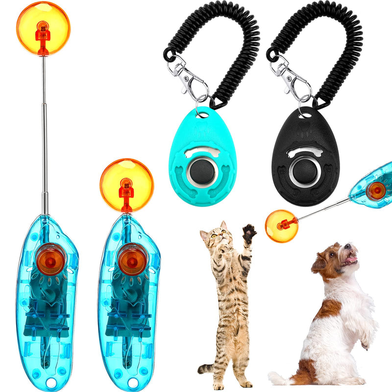 4 Pcs Cat Clicker Training Kit Includes 2 Pet Cat Training Target Sticks 2 Cat Training Clickers with Wrist Strap,Retractable Target Stick Clicker, Positive Behavior Reinforcer for Cats Pets Puppy Dog - BeesActive Australia