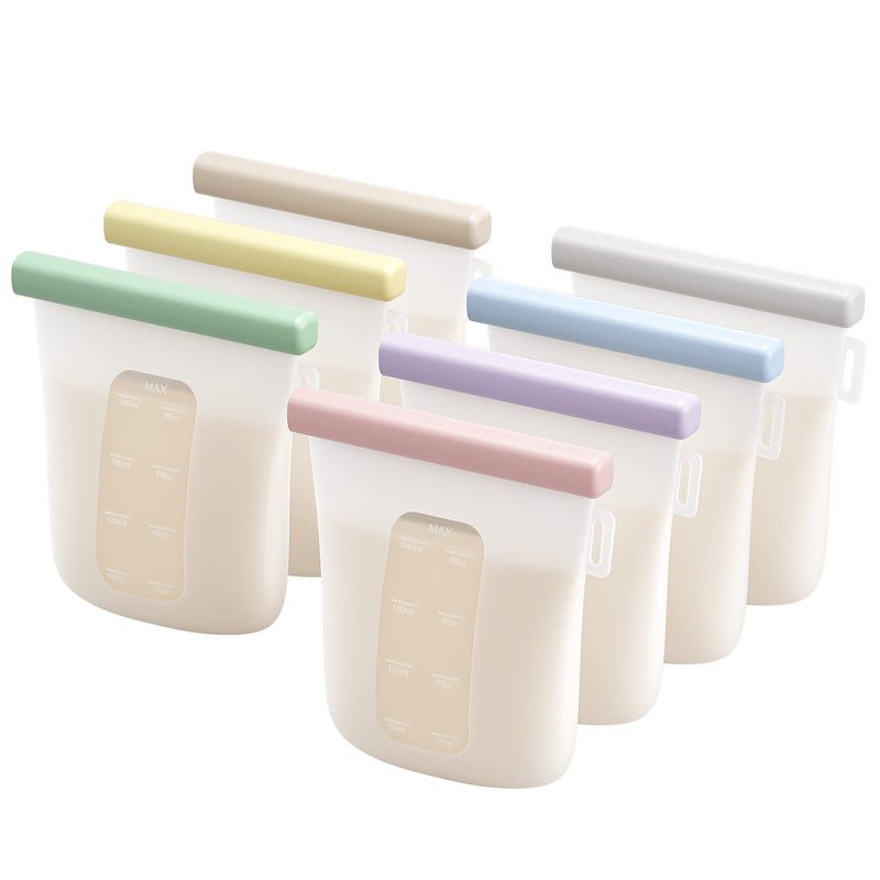 Nuliie 7 Pcs Silicone Breastmilk Storage Bags Reusable, 8oz/240ml Double Leak-Proof Breastmilk Freezer Bags, BPA Free Self-Standing Milk Bags for Breastfeeding, Baby Food Pouches Color 7 Count - BeesActive Australia