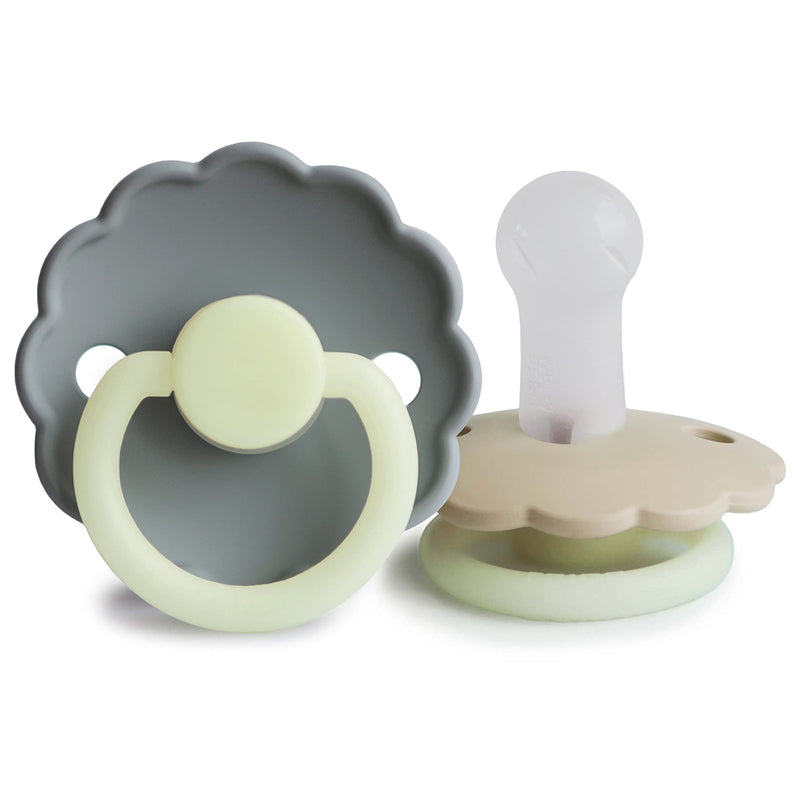 FRIGG Daisy Night SilkySoft Silicone Baby Pacifier | Made in Denmark | BPA-Free (French Gray/Croissant, 6-18 Months) French Gray/Croissant - BeesActive Australia