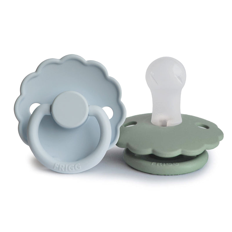 FRIGG Daisy SilkySoft Silicone Baby Pacifier | Made in Denmark | BPA-Free (Powder Blue/Sage, 0-6 Months) Powder Blue/Sage - BeesActive Australia
