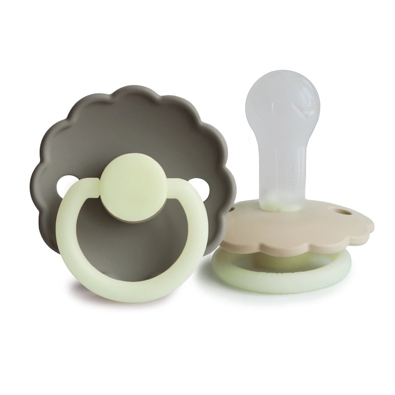 FRIGG Daisy Night SilkySoft Silicone Baby Pacifier | Made in Denmark | BPA-Free (Portobello/Croissant, 6-18 Months) Portobello/Croissant - BeesActive Australia