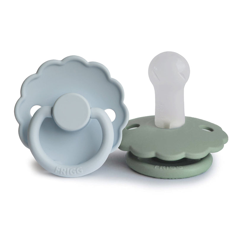 FRIGG Daisy SilkySoft Silicone Baby Pacifier | Made in Denmark | BPA-Free (Powder Blue/Sage, 6-18 Months) Powder Blue/Sage - BeesActive Australia