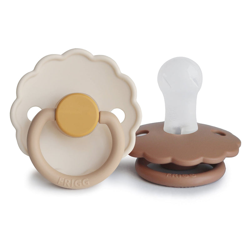 FRIGG Daisy SilkySoft Silicone Baby Pacifier | Made in Denmark | BPA-Free (Chamomile/Peach Bronze, 0-6 Months) Chamomile/Peach Bronze - BeesActive Australia