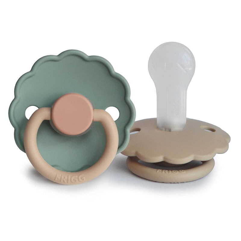 FRIGG Daisy SilkySoft Silicone Baby Pacifier | Made in Denmark | BPA-Free (Willow/Croissant, 6-18 Months) Willow/Croissant - BeesActive Australia