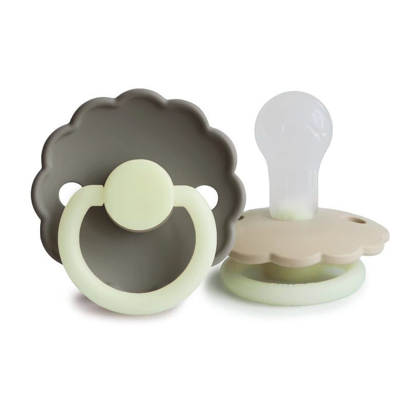 FRIGG Daisy Night SilkySoft Silicone Baby Pacifier | Made in Denmark | BPA-Free (Portobello/Croissant, 0-6 Months) Portobello/Croissant - BeesActive Australia