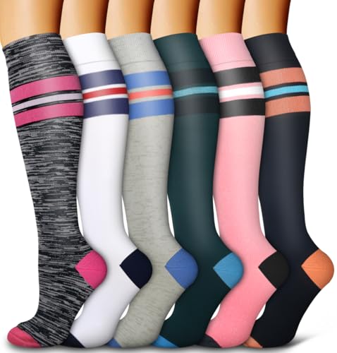 6 Pack Copper Compression Socks for Women and Men Circulation-Best Support for Medical,Running,Nursing,Athletic Large-X-Large C-assorted28