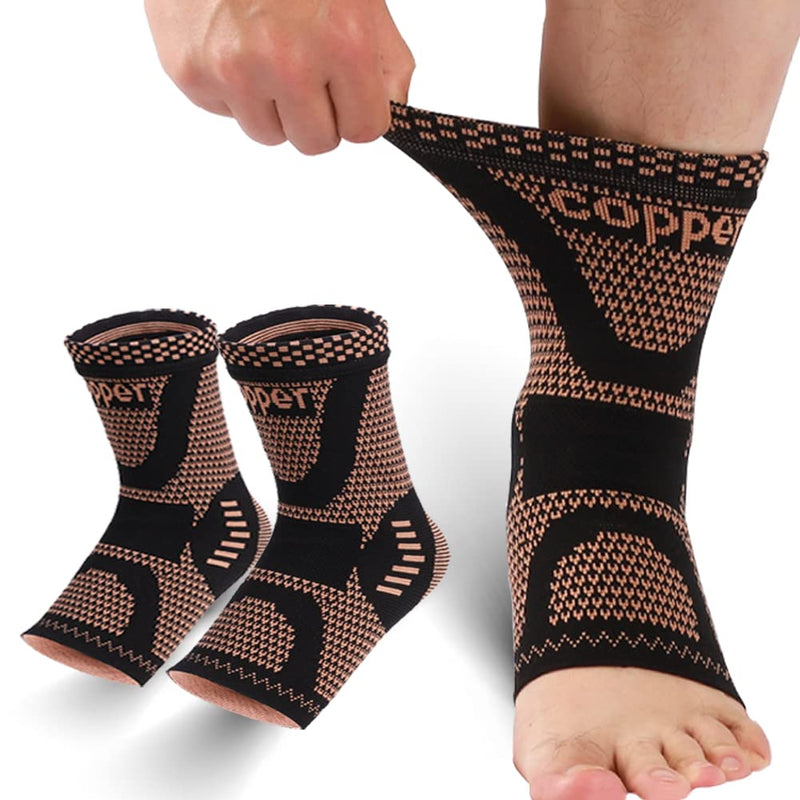 LISEPWU Copper Ankle Brace, Copper Infused Ankle Support Compression Sleeve for Men & Women, for Foot Pain Relief, Sprained Recovery, Achilles Tendonitis, Daytime or Night Use(L) Yellow- black Large - BeesActive Australia