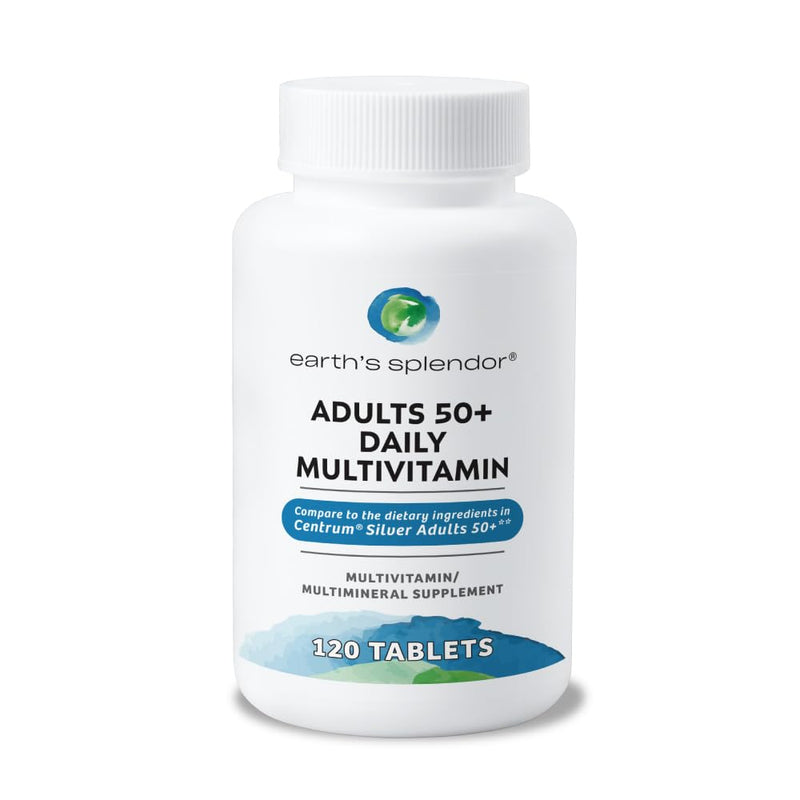 Earth's Splendor Adults 50Plus Multivitamin Daily Supplement 120 Day Supply | Adults 50Plus Multivitamin Supplement Wellness Support Immune Energy Heart Brain Bone Digestive Nutrient Senior Complete 50+ Single