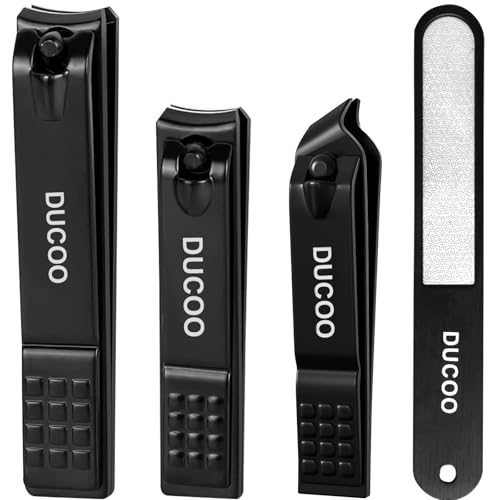 Nail Clippers Set, 4 Piece Fingernail Toenail Cutters for Men Women, Black