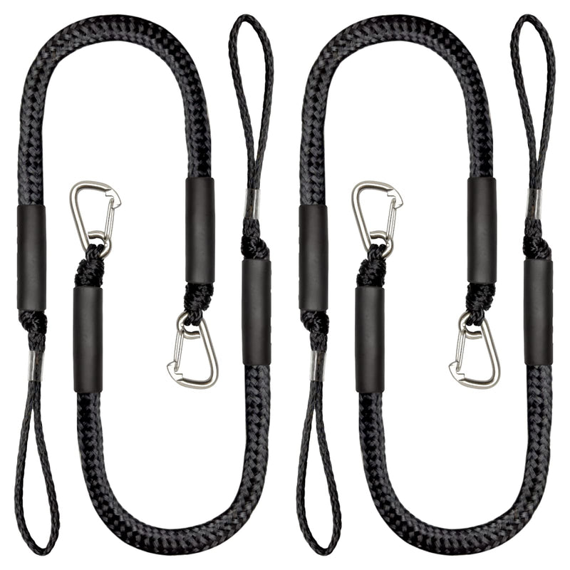 4 Pack Bungee Dock Line with Stainless Steel Clip 3FT Mooring Rope Boat Accessories Docking Lines PWC Dockline for Boats Kayak, Jet Ski, Pontoon, Canoe, Power Boat WaveRunner (Black) Black