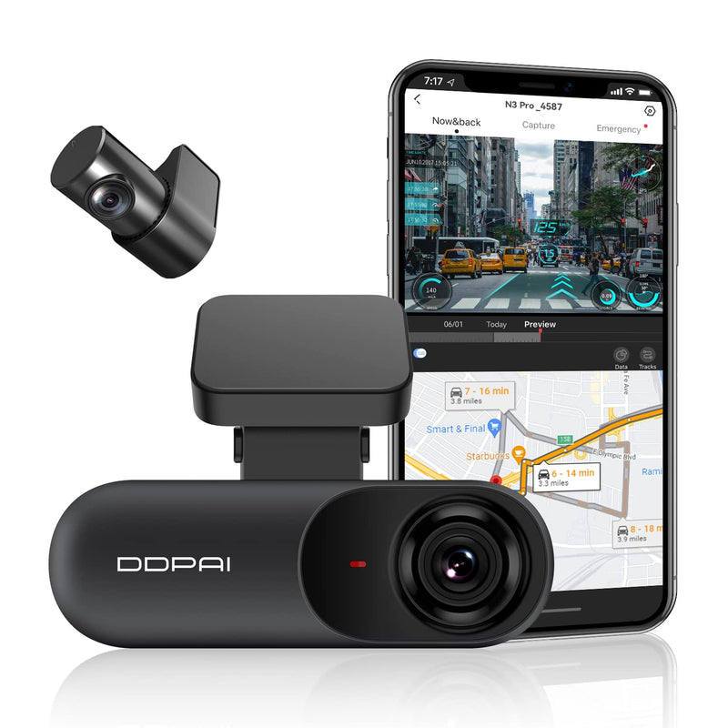 DDPAI 2.5K Dual Car Dash Cam Front and Rear 1600P+1080P Built-in WiFi GPS G-Sensor with Smart APP Control Night Vision, Wide Dynamic Range, 24 Hours Parking Monitor, Support 512GB TF Cards, N3 PRO - BeesActive Australia