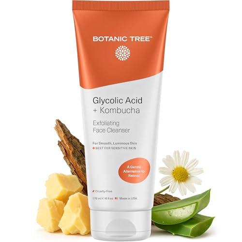 Botanic Tree Kombucha & Glycolic Acid Exfoliating Face Wash for Aging Skin - Face Cleanser for Women - Kombucha Lipofilling Effects and Skin Healthy Probiotics and Antioxidants Aging - 6fl Oz