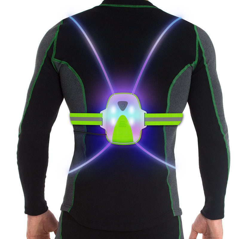LED Reflective Running Vest Lights for Runners, Running Lights with Front Light, Safety USB Rechargeable Reflective Night Lights For Men/Women Running Walking Cycling, Three Light Modes with 7 Colors Green