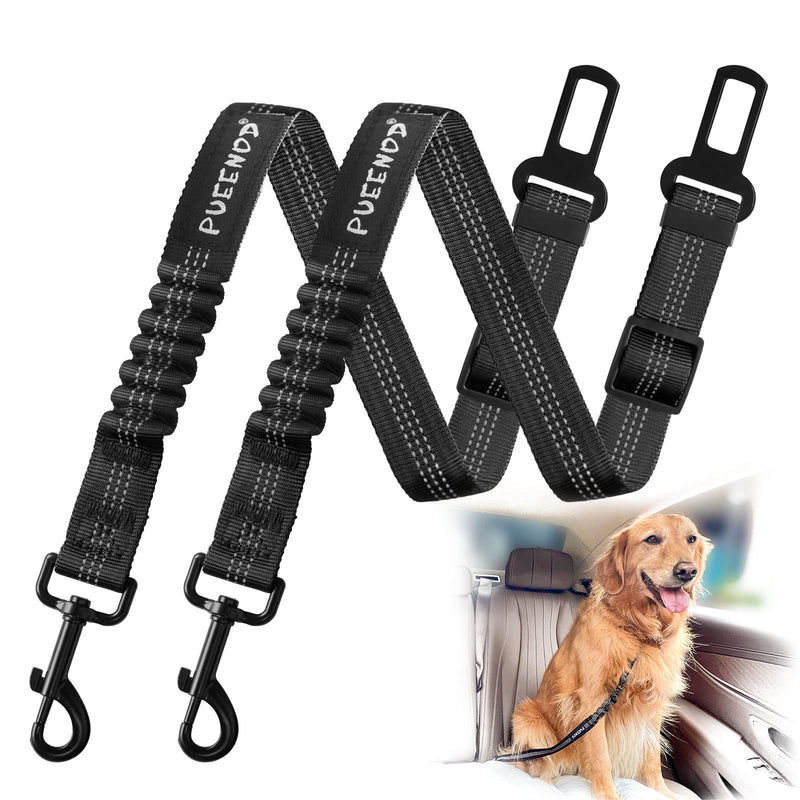2 Pack Dog Seat Belt Adjustable Dog Car Seatbelts for Vehicle Nylon Pet Safety Seat Belt with Elastic Bungee Buffer Reflective & Durable Car Harness for Dogs Black + Black - BeesActive Australia