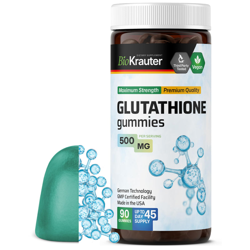BIO KRAUTER Glutathione Supplement for Skin, Beauty & Antioxidant Support | Glutathione Gummies for Clear Skin & Daily Wellness, 45-Day Supply, Blueberry Flavor, 90 Gummies 90 Count (Pack of 1)