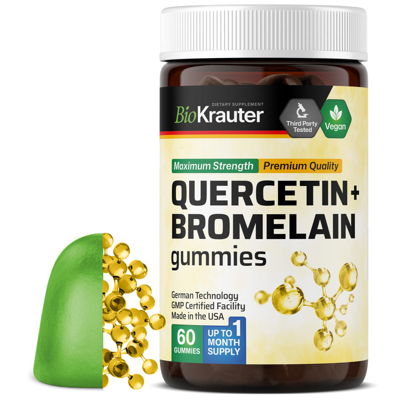 BIO KRAUTER Quercetin with Bromelain Gummies - 1000 mg Mix - 60 Vegan Chews - Quercetin Gummies - Vegan Immune Support - Source of Antioxidants - Gelatine-Free Formula 60 Count (Pack of 1)