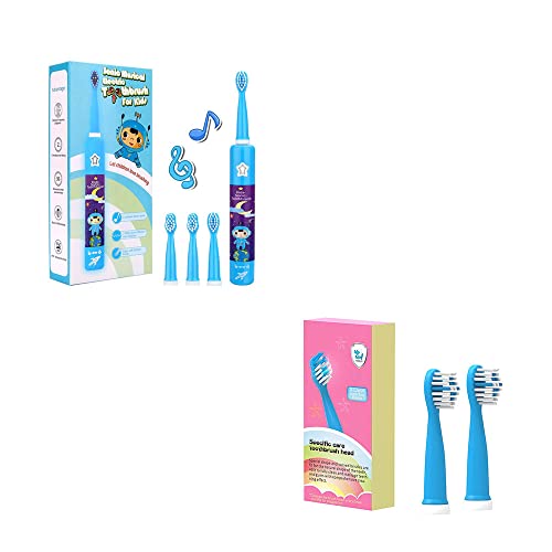 OJV 8620 Musical Electric Toothbrushes & 2 Pack Replacement Toothbrush Heads (Bule)