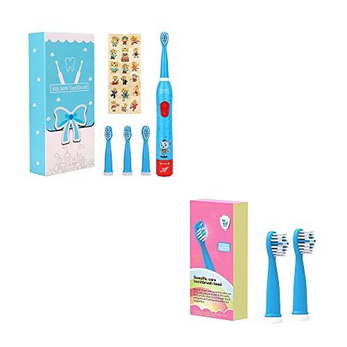 OJV 8630 Kids Sonic Electric Toothbrushes & 2 Pack Replacement Toothbrush Heads (Bule)