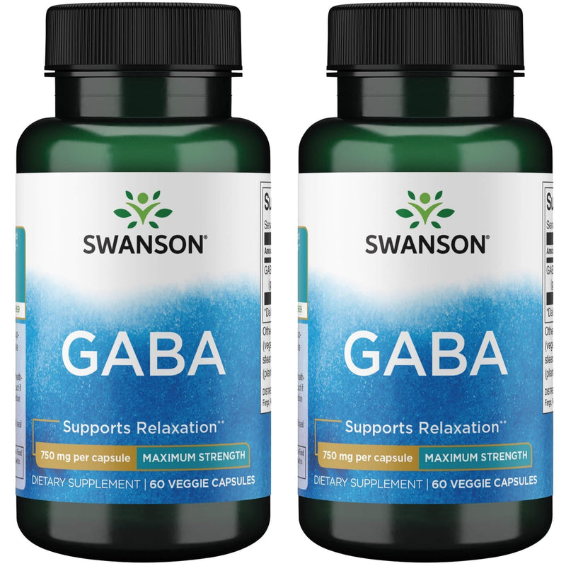 Swanson Amino Acid Maximum Strength GABA 750 Milligrams 60 Veg Capsules (2 Pack) 1 Count (Pack of 2)