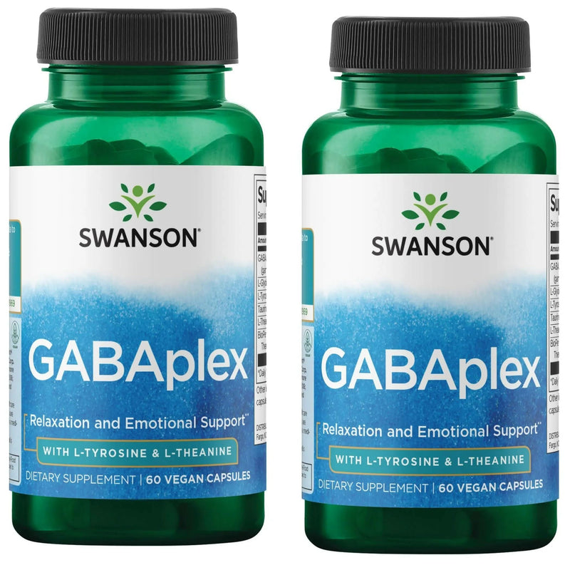 Swanson Amino Acid Gabaplex with L-Theanine, 60 Veg Capsules, 2 Pack | Advanced Relaxation Formula to Tackle Stress for Emotional Wellbeing and Healthy Brain and Nervous System Function 60 Veg Capsules (2 Pack)
