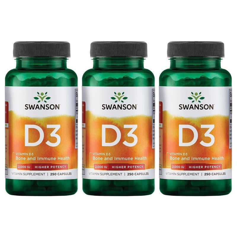 Swanson Higher Potency Vitamin D-3 2000 Iu - Sunshine Vitamin Bone, Immune Support (50 mcg) 250 Capsules (3 Pack) 250 Count (Pack of 3)