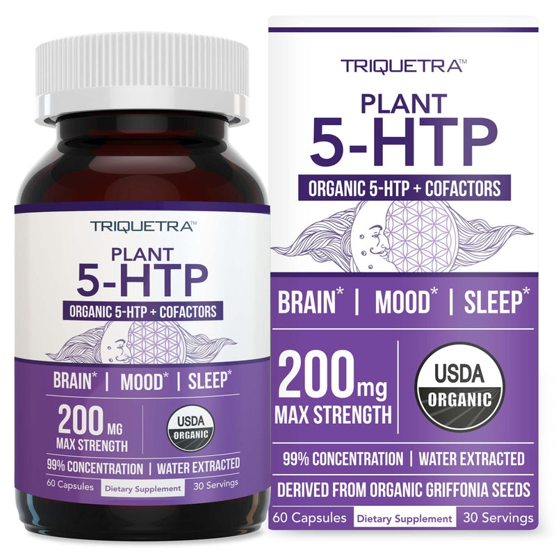 Organic 5-HTP - 200 mg | 99% 5HTP Concentration, Plus Cofactor Vitamin B6 & Lion’s Mane | Water Extracted from Organic Griffonia Seeds | Supports Mood, Cognition & Sleep (60 Capsules | 30 Servings) 60 Count (Pack of 1)