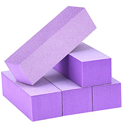 Maryton Nail Buffer Block, Medium/Fine Grit 100/180 Finishing Buffers for Acrylic Nails Gel Polish Nails, 3 Way Professional Pedicure Manicure Buffer Kits, 5 Count (Purple) Purple - 5ct - Finishing Buffer
