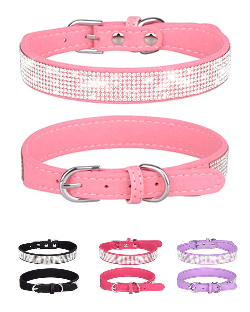 Dog Collar for Small Dogs, Adjustable Leather Suede Bling Dog Collars，Pink Dog Collar Cat Collar, Rhinestone Dog Collar(S, Pink) S - BeesActive Australia