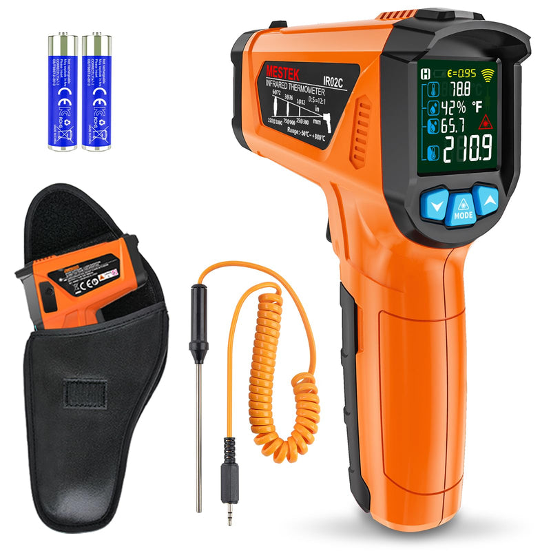 Infrared Thermometer Gun, Non Contact Digital Laser Thermometer Temperature Gun with Color LCD for Cooking, Home Repairs, Humidity Measurement, Adjustable Emissivity -58°F to 1472°F(-50~800°C) Orange -58℉~1472℉(-50℃~800℃)