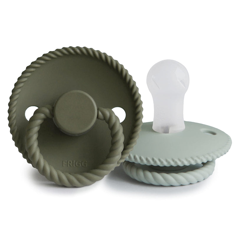 Frigg Rope SilkySoft Silicone Baby Pacifier | Made in Denmark | BPA-Free (Olive/Sage, 0-6 Months) Olive/Sage - BeesActive Australia
