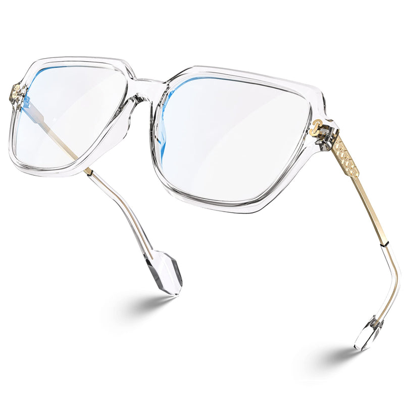 VISOONE Oversized Blue Light Blocking Glasses with Chic Square TR90 Frame and Metal Temple for Women Men REMY Remy Upg Crystal Clear - BeesActive Australia