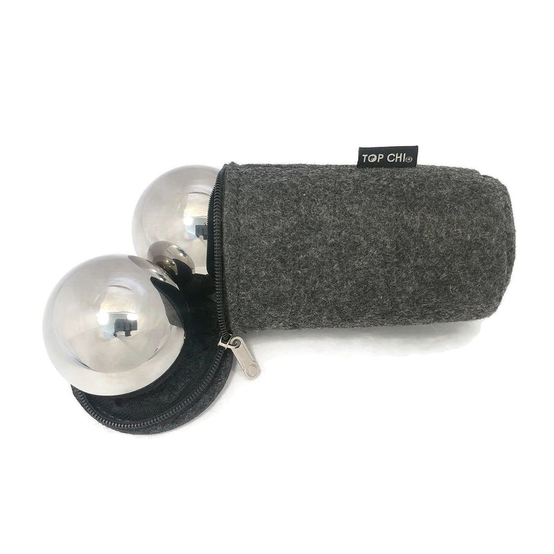 Top Chi 2.3 lb. 2 Inch Solid Stainless Steel Baoding Balls with Carry Pouch. Non-Chiming Chinese Health Balls for Hand Therapy, Exercise, and Stress Relief Large 2.3 Pound 2 Inch