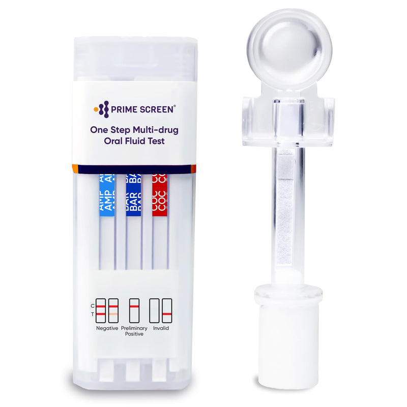 Prime Screen [10 Pack] 10 Panel Saliva Oral Fluid Test Kit, E&I Exempt for Workplace and Insurance Use AMP, BAR, COC, MDMA, MET (Meth), MTD, OPI, OXY, PCP, THC- QODOA-10106