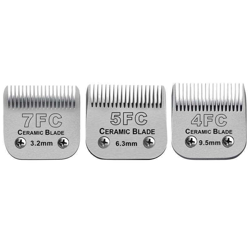 Size 7FC/5FC/4FC Detachable Pet Dog Grooming Clipper Ceramic Blades set,Compatible with Andis,Oster A5,Wahl KM Series Clippers,Cut Length 1/8"(3.2mm) to 3/8”(9.5mm),3 pack 7FC+5FC+4FC - BeesActive Australia