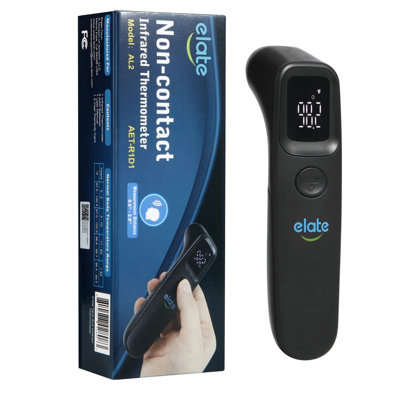Elate Medical Grade Non-Contact Forehead Thermometer for Adults and Kids, No-Touch Digital Infrared Thermometer for Infants/Newborns, Touchless Temporal Thermometer for Fever, Black - BeesActive Australia