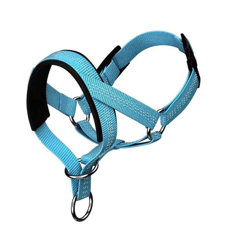 Dog Head Collar with Silk Thread, Soft and Adjustable Head Halter Collar for Small Medium Large Dogs in Striped Pattern(M,Blue) Blue - BeesActive Australia