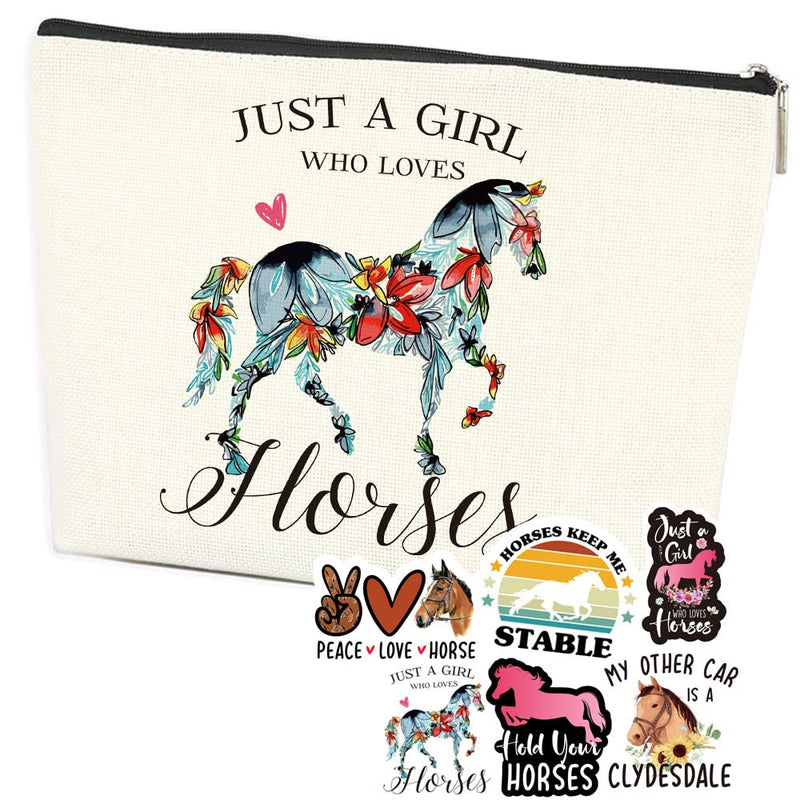Horses Gifts Girls Horse Cosmetic Bag and 5 Piece Stickers Just a Horses-loving Girl Cowgirl Equestrian Travel Bag Cosmetic Bag Gifts Horse Cosmetic Bag Horseshoe Horse Gifts for Girls GirlHorse - BeesActive Australia