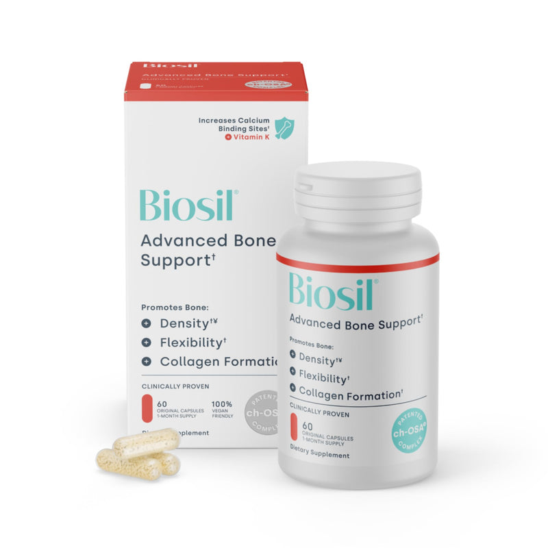Biosil Advanced Bone Support - 60 Capsules - Supports Bone Density, Flexibility & Collagen Formation with Patented ch-OSA Complex, Inositol, MK7 & Vitamin B12-30-Day Supply
