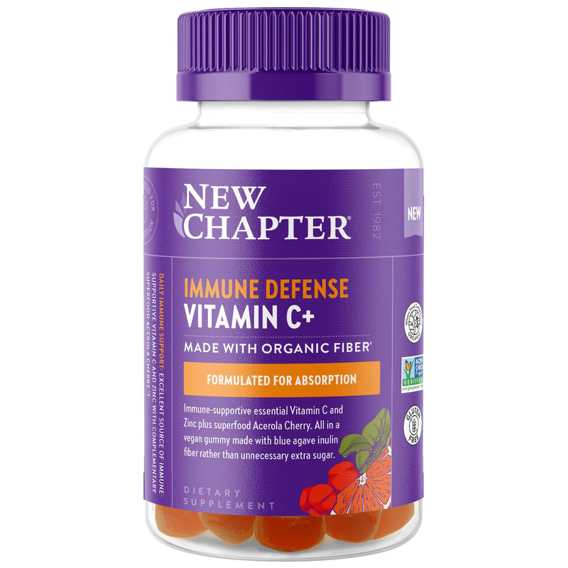 New Chapter Vitamin C+ Gummies, Citrus Flavored, 60 Count | 35% Less Sugar, Excellent Source of Vitamin C with Acerola Cherry for Immune Support, Vegan, Non-GMO, and Gluten Free