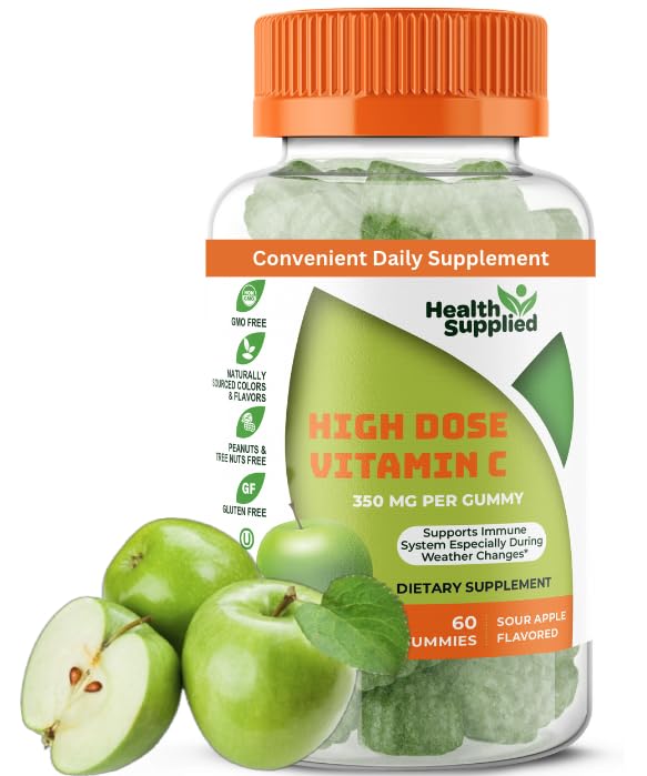 Sour Apple Flavored Vitamin C Gummies Mega Dose - 1050 mg Vitamin C - Boosts Immune System and Supports Heart Health - Great Tasting and Easy to Swallow Sour Apple 60 Count (Pack of 1)