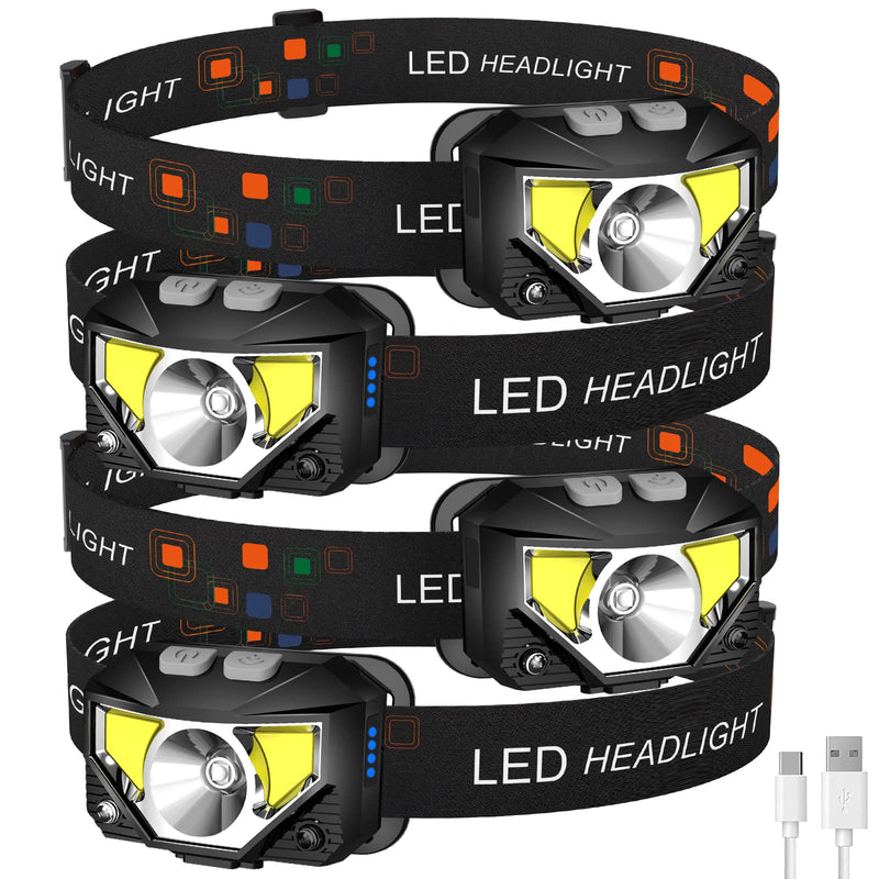 LHKNL Headlamp Flashlight,4-Pack Lumen Ultra Bright LED Rechargeable Headlight with White Red Light,Waterproof Motion Sensor Head Lamp,8 Mode for Outdoor Camping Running Cycling Fishing Black Grey 4 Packs