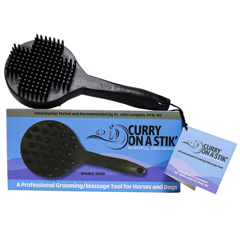 Curry on a Stik' - Dog Brush for Shedding, Grooming, Bathing, & Therapeutic Massage Tool - For Long & Short Haired Dogs - Decreases Shedding & Increases Coat Health - Veterinarian Approved - Ergonomic - BeesActive Australia